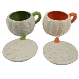 NIB-SET of 2 Temp-tations Seasonal 16-oz Flip & Sip Mugs Harvest Cups & Plates